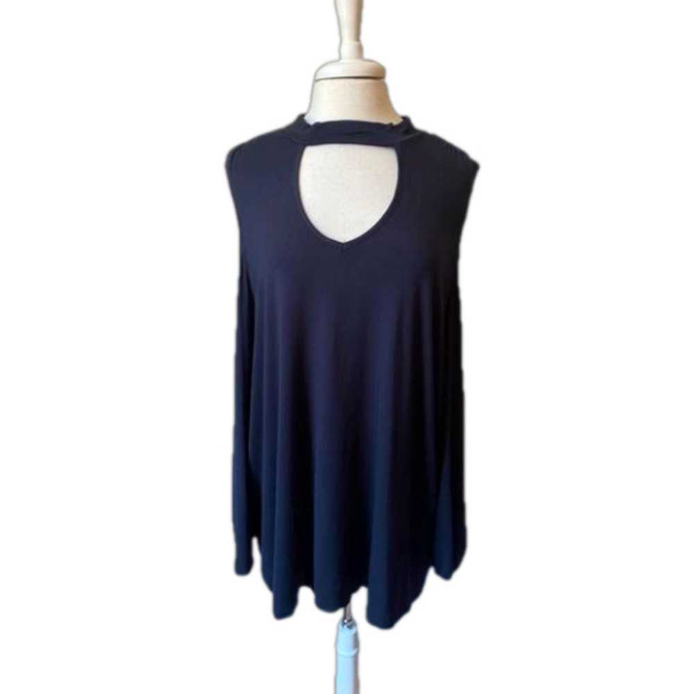 Diane Gilman Women's 2X Neutral Black Blouse Cold Shoulder Sexy BOHO Western